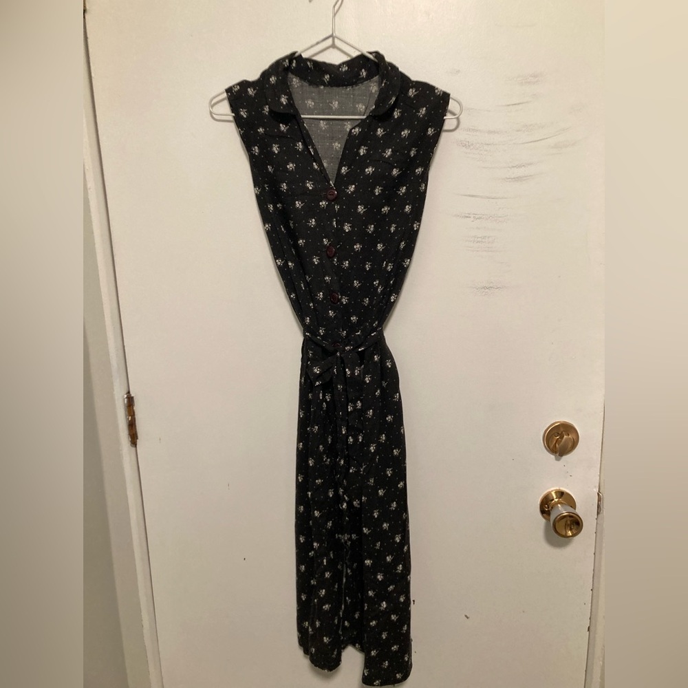 Vintage 90s Comfy Black Floral Summer  Dress